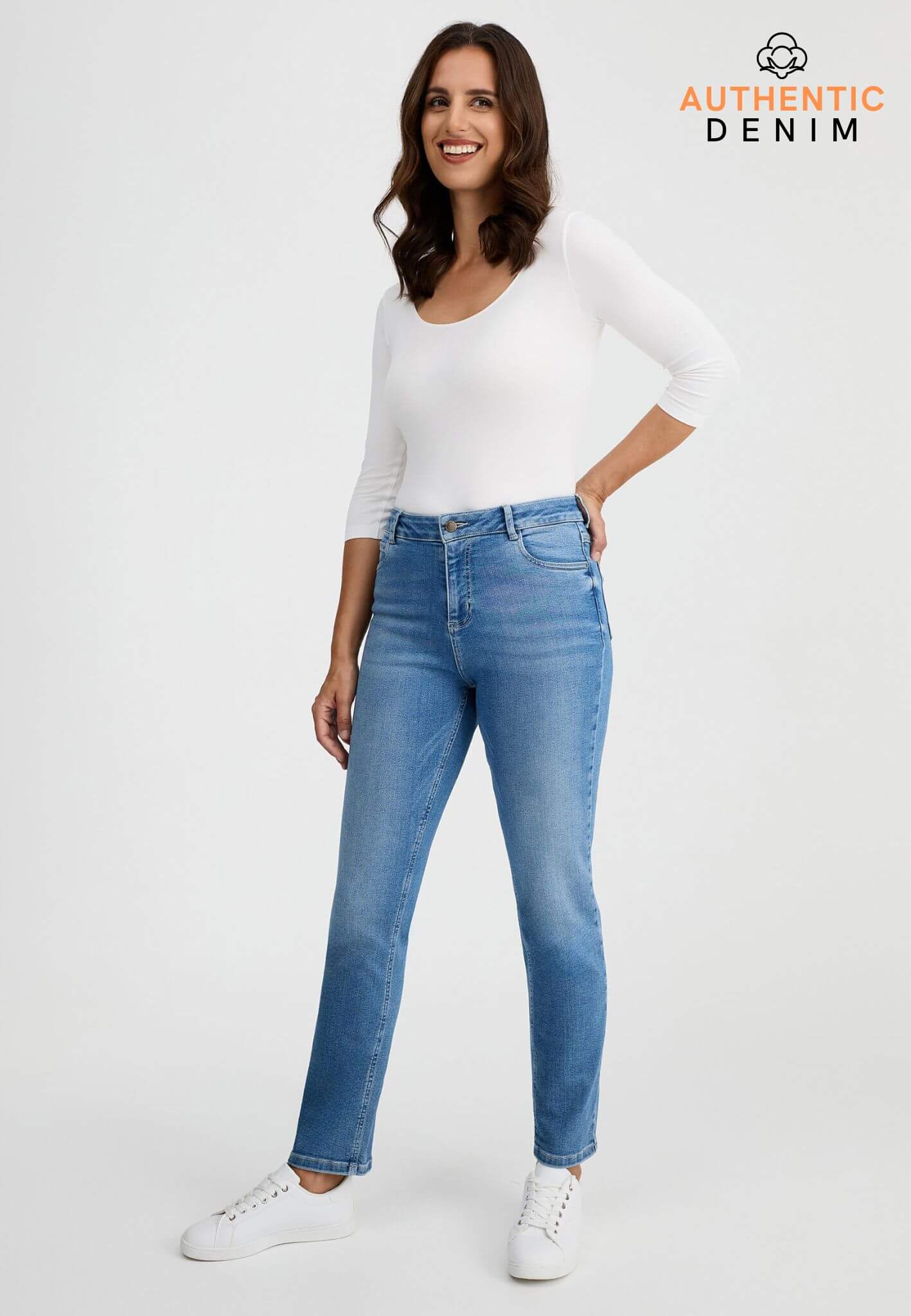 wonderjeans High Waist Straight Authentic Mid Blue
